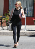Hilary Duff in black blouse and leggings out and about in Studio City after her lunch at Caioti Pizza Cafe - Hot Celebs Home